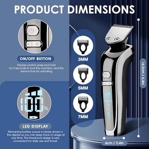 Men's Waterproof Electric Razor & Grooming Kit with Trimmer, Face Brush, LCD & Travel Lock