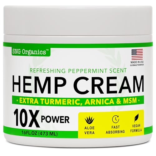 Super Natural Goods Hemp Cream 16oz with Hemp Oil, Turmeric & Menthol – Cooling Botanical Topical