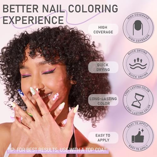 12 Color Nail Art Pen Set with Dotting & Fine Liner Brushes - Vibrant, Long-Lasting