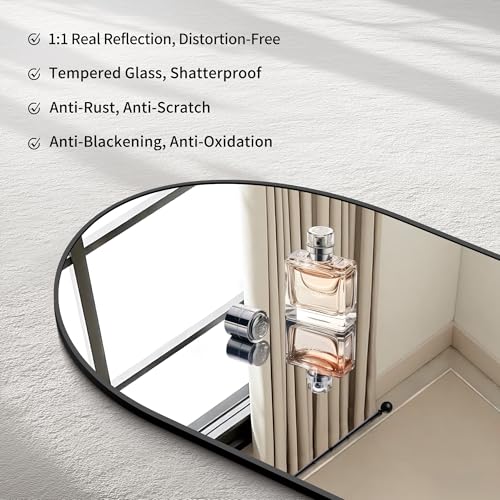 30x50 Inch Black Arched Wall Mirror for Bathroom - Frameless, Distortion-Free