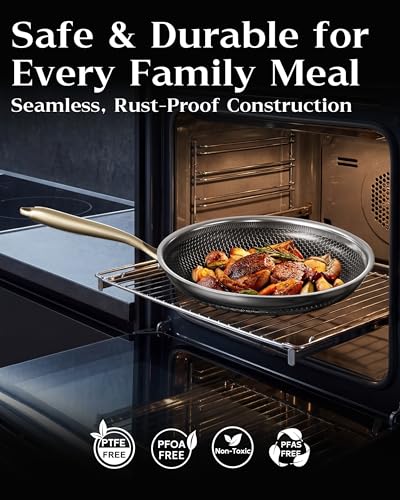 8-Inch Nonstick Frying Pan with Lid Honeycomb Surface PFAS-Free All Cooktops