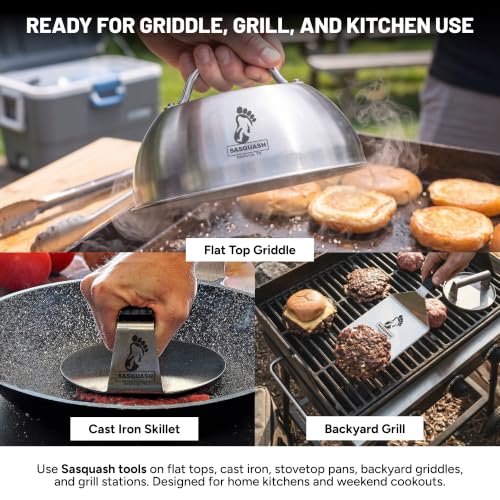 Burger Iron Sasquash 5-Piece Burger Smasher Set Combo - Griddle Kit for Home & Grill Cooking