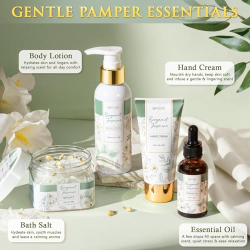 Birthday Gifts for Women, Bergamot Jasmine Relaxing Spa Gift Baskets for Women Self Care Package Bath Gift Set, Home Bath and Body Kit Pampering Easter Gifts for Womens Her Mom Friends Sister Wife