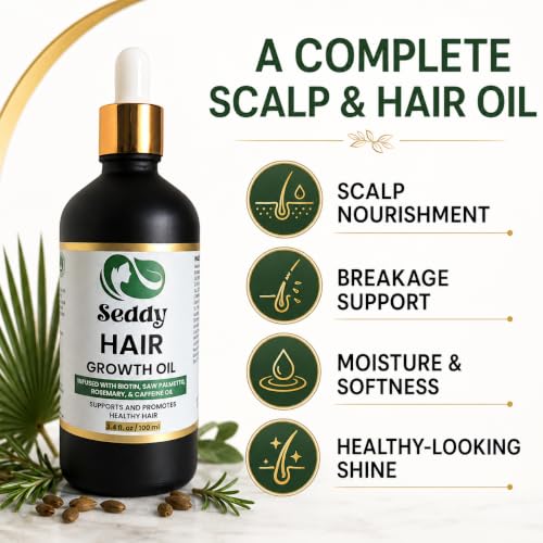 Seddy Natural Hair Growth Oil with Rosemary & Mint - 3.4 Fl Oz - Nourishing Hair Treatment for Thicker, Fuller Hair