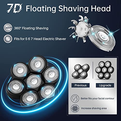 7 Blade Replacement Heads for Electric Shavers - Black 7D Variant