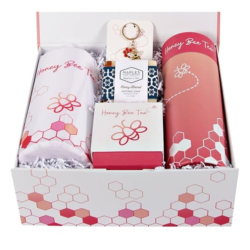 Holiday Birthday Bridesmaid Graduation 7 Piece Gift Set | Gifts for Women | 7 Piece Set | Hand Picked Beautifully Packaged | Luxury Spa Gift Featuring Naples Soap Company | Honey Bee Tea¢â