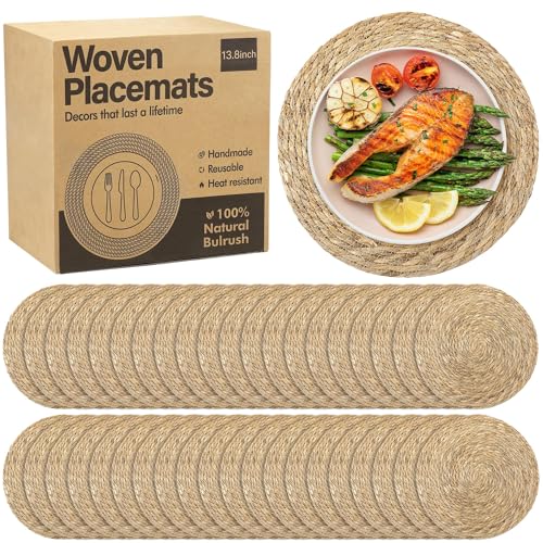 40 Pcs Round Woven Placemats 13.8 Inch Boho Rattan Farmhouse Table Mats