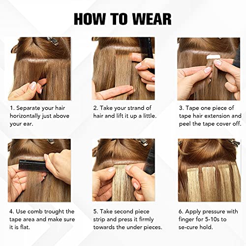 Tape In Hair Extensions Straight Skin Weft 14 Inch - Camel Brown Mix with Blonde - 20 Pieces
