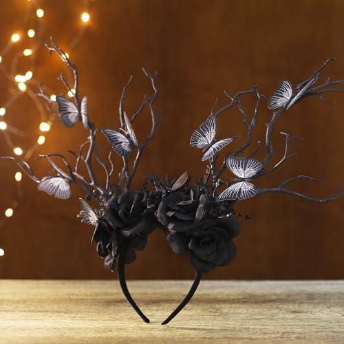 Black Butterfly Branch Headband - Handmade Forest-Themed Hair Accessory for Women & Girls - Variation: Black-Butterfly