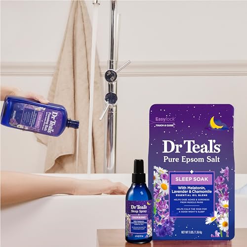 Dr Teal's Pure Epsom Magnesium Salt Soak, Sleep Blend with Melatonin, Lavender & Essential Oils, 3 lb (Pack of 4)