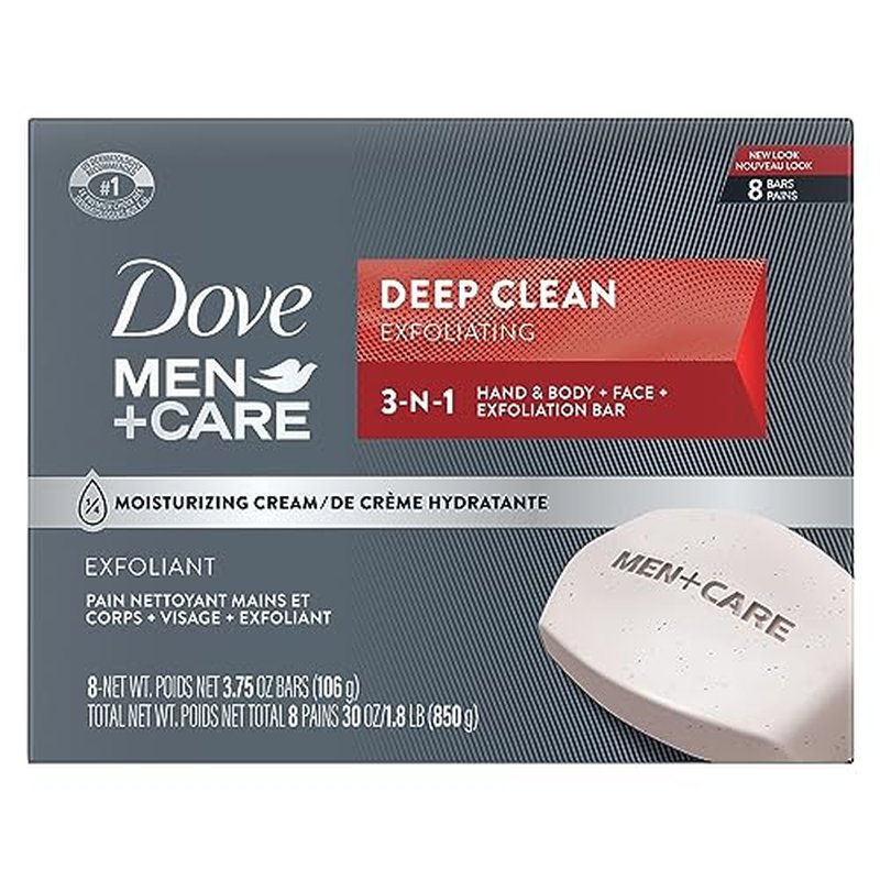 DOVE MEN + CARE Deep Clean Body and Face Bar (Pack of 8) + (Pack of 6) More Moisturizing Than Bar Soap