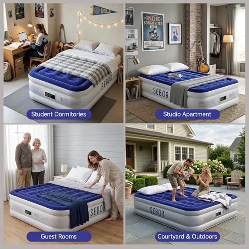 Sebor Blue 18-Inch Twin Self-Inflating Air Mattress with Built-In Pump & Storage Bag
