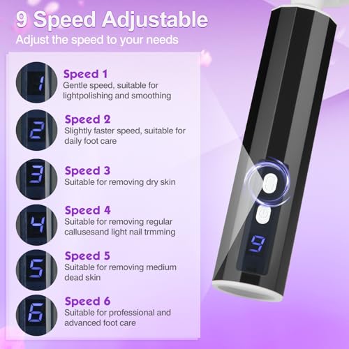 Electric Foot Callus Remover, Professional Pedicure Kit for Women & Men - Electric Foot File with Speed Adjustment & Rotation Control for Feet Care, Includes 20Pcs Sandpaper + 10Pcs Barrel Sandpaper