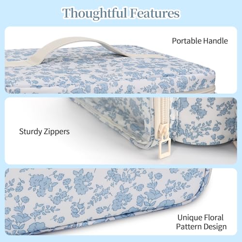 Nail Polish Organizer, Nail Polish Storage Holds 42+ Bottles & Nail Lamp, Portable Travel Nail Kit Storage Carrying Case Fits Nail Suppiles, Gift for Manicurist, Grils - Blue Flower