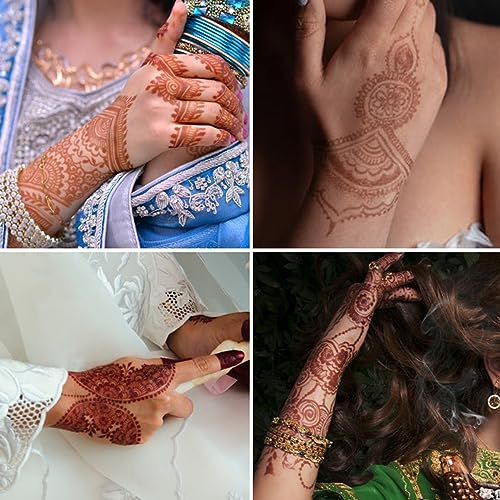 8 Sheets Red Brown Temporary Tattoo Stickers Fake Tattoo Lace Floral Temporary Waterproof Body Art Long Lasting Stickers for Women Festivals Wedding Masquerade Party Decorations Design