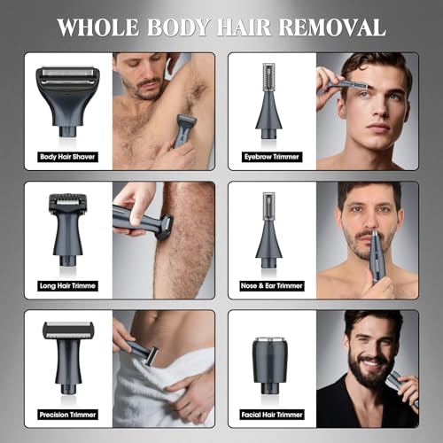 Dumite Black Manscape 6-in-1 Body & Pubic Hair Trimmer, Waterproof Men & Women Groin & Face Grooming