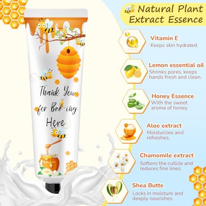 24 Sets Honey Hand Cream Gifts Bulk Baby Shower Favors for Guest a Little Honey Is on The Way Thank You for Bee-ing Here Travel Size Lotion with Organza Bags