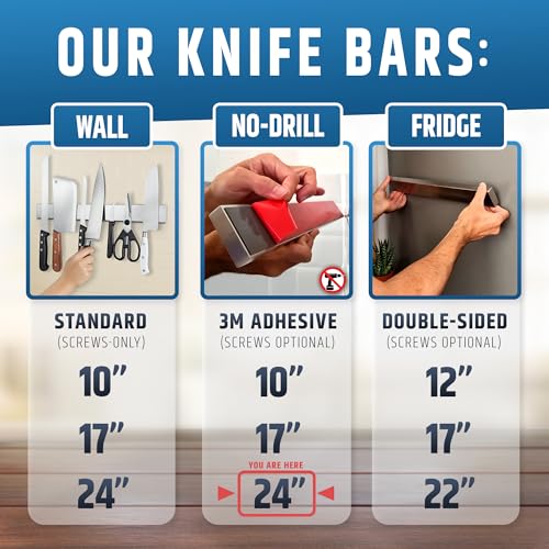 HMmagnets 24-Inch No-Drill Magnetic Knife Holder - Stainless Steel Wall Mount