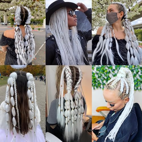 White Glow in the Dark Hair Extensions - 5pcs Pre Stretched Jumbo Braiding Hair for Kids & Women - Variation: White