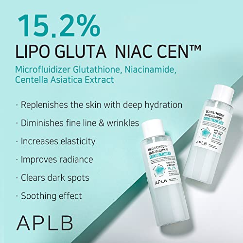 APLB Glutathione Niacinamide Facial Toner | LIPO GLUTA NIAC CEN¢â 15.2% 5.41 FL.OZ/Korean Skincare, Replenishing Moisture, Revitalize for Gentle and Improve Skin Texture Through Niacinamide