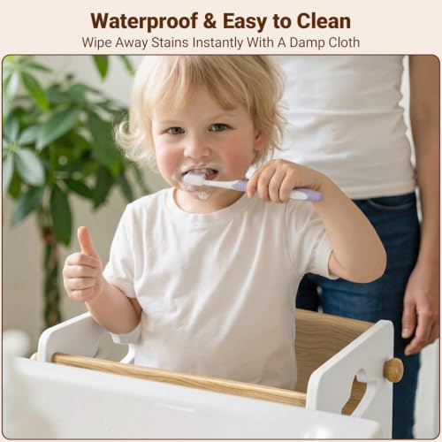Toddler Standing Kitchen Stool with Safety Rail - Natural & White