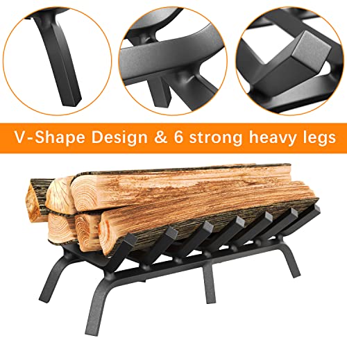 30-Inch Fireplace Grate Solid Steel Heavy Duty Log Holder for Indoor & Outdoor Fires