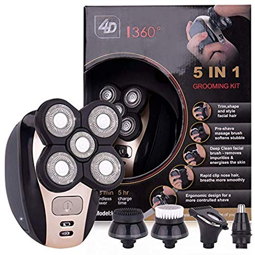 Men's Electric Bald Razor - 5-in-1 Grooming Kit with Gold Finish, Waterproof Head Shaver & Trimmer
