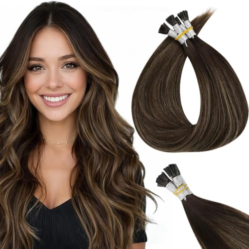 Full Shine Human Hair Extensions Balayage Brown 16 Inch 75g I Tips