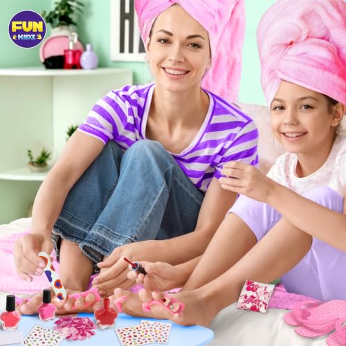 Kids Foot Spa Kit with Inflatable Pedicure Tub & Nail Polish Set for Girls Ages 7-12