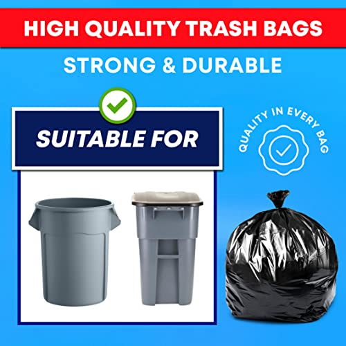 Heavy Duty 55-60 Gallon Trash Bags - 150 Pack Large Black Garbage Bags for Yard & Outdoor Waste - Tasker