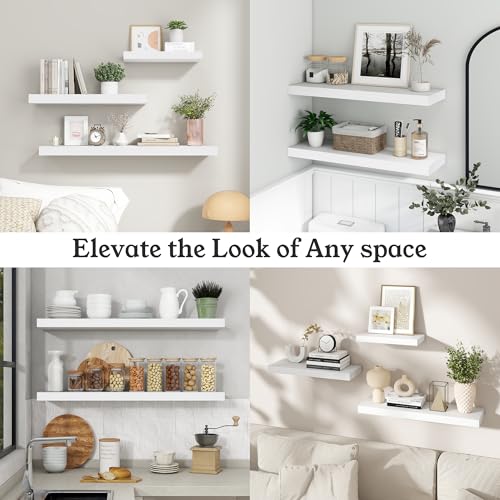 White Floating Shelves Wall Shelf Set of 2 - 36 Inches, Wooden Wall Storage