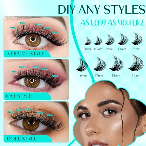 Lash Clusters Fluffy Cluster Lashes Extensions Thick 280pcs D Curl Eyelash Clusters DIY At Home Individual Lashes Extension by GEMERRY£¨80P-10-18mm)