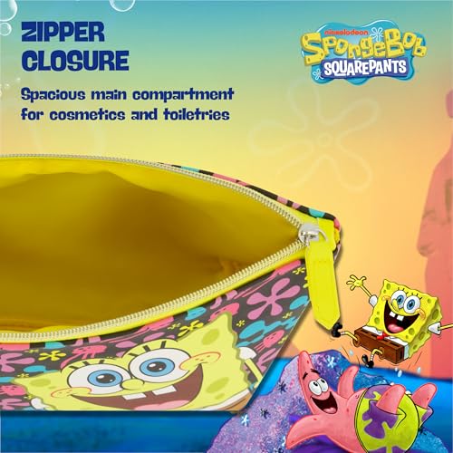 Concept One SpongeBob SquarePants Travel Makeup Bag, Trapezoid Cosmetic Organizer Pouch for Women, Multi
