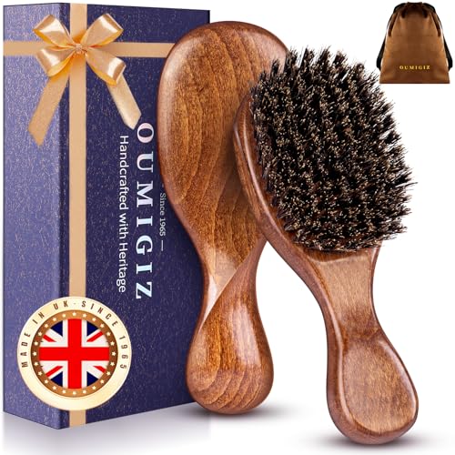 Boar Bristle Hair Brush Since 1965 British Craftsmanship, Handmade Natural Wooden Mini Hairbrush/Beard Brush, Pure Soft Bristles Gentle Detangling Women Men Kids Thin Fine Hair, Smooth & Shine