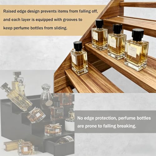 Arflo Acacia Wood 4-Tier Slanted Cologne Display Stand for Men, Fragrance Rack