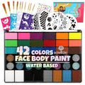 Bowitzki Face Paint Kit for Adults Stencils Glitter Brushes Face Painting Set for Sensitive Skin Water Based FDA Compliant Professional Body Painting (42 new)