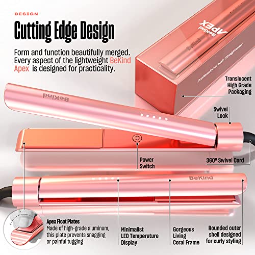 BeKind Apex 2-in-1 Flat Iron Hair Straightener and Curler - 1 Inch Peach - Style & Travel Friendly