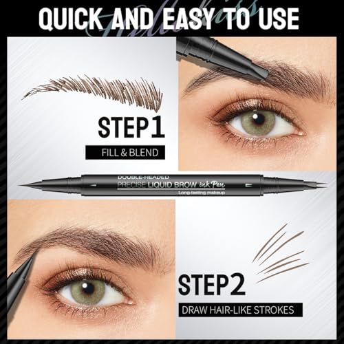 Curved Eyebrow Pen - Eyebrow Pencil, Dual-Ended 2-Tip Eyebrow Pen with Precision Nibs, 0.01mm Ultra-Fine Tips Create Natural Hair-Like Brows, Last All-Day (01# Light Brown)