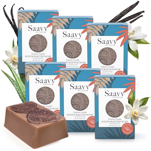 Saavy Naturals Bar soap Tahitian Vanilla Clean,Plant-Based Ingredients - Made In USA Sensitive Skin Sulfate Free Organic Bar Soap Creamy Lather Soap Gift Sets for Women, 5 Oz, 6 Pack