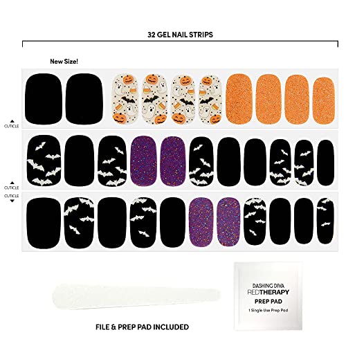 Dashing Diva Gloss Halloween Nail Strips - Bat Magic | UV Free, Long Lasting, Cute Halloween Gel Nail Stickers | Contains 32 Wraps, 1 Prep Pad, 1 File