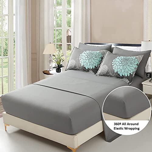Yiran Floral Comforter Set California King Size 7 Pieces Grey Bed in a Bag - Variation: Grey / California King 104x96
