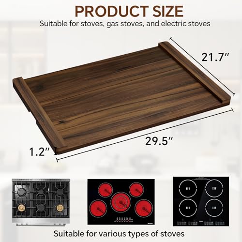 Oenalw Rustic Wooden Noodle Board Stove Cover 30x22 Brown for Electric & Gas Stoves