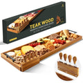 Large 36 Inch Teak Charcuterie Board with 4-Piece Cheese Knife Set & Handles - Variation of THIS listing