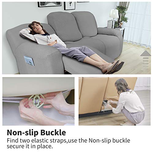 Easy-Going 8-Piece Recliner Couch Slipcover - Light Gray, Fits 60-82 Inch