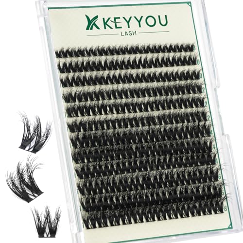 KEYYOU LASH Flaunt Lash Cluster DIY 3D Eyelash Extensions 144pcs D Curl 8-18MIX Lashes Extension Eyelash Clusters Long Classic Individual Lashes Fluffy and Soft Wispy Volume Lashes (F01,3D)