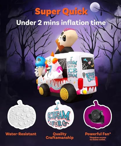 9FT Halloween Inflatable Clown Ice Cream Truck Outdoor Decoration - inslife