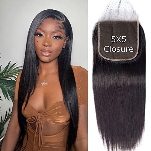 16 Inch 5x5 HD Transparent Lace Closure Straight Human Hair Pre Plucked with Baby Hair