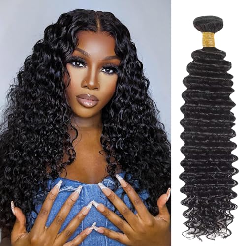 Deep Wave Human Hair Bundles 14 Inch Natural Color Brazilian Virgin Hair Curly Extensions