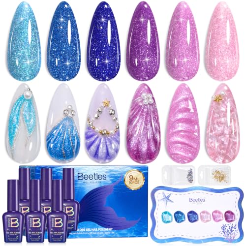 Beetles Glitter Gel Nail Polish Set Siren Scale Shimmer - Blue Green Purple Variation A