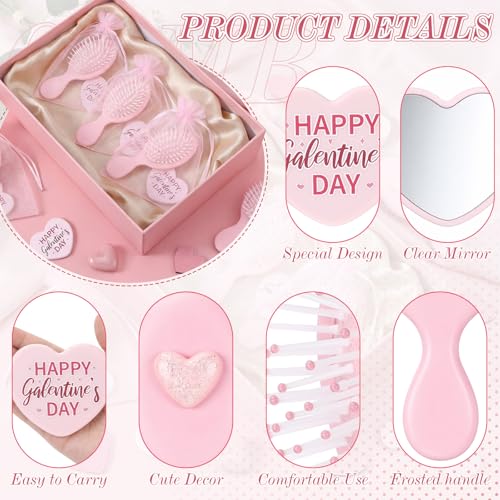 Yungyan Galentine's Day Heart Mirror & Hair Brush Gift Set for Women, Pack of 12